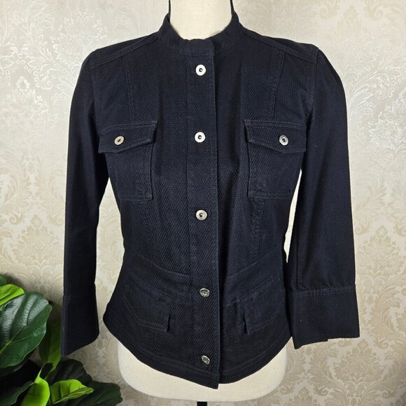 Sigrid Olsen Size 4 Black Zipper and Button Front Jacket 3/4 Sleeve Cotton - Picture 1 of 16